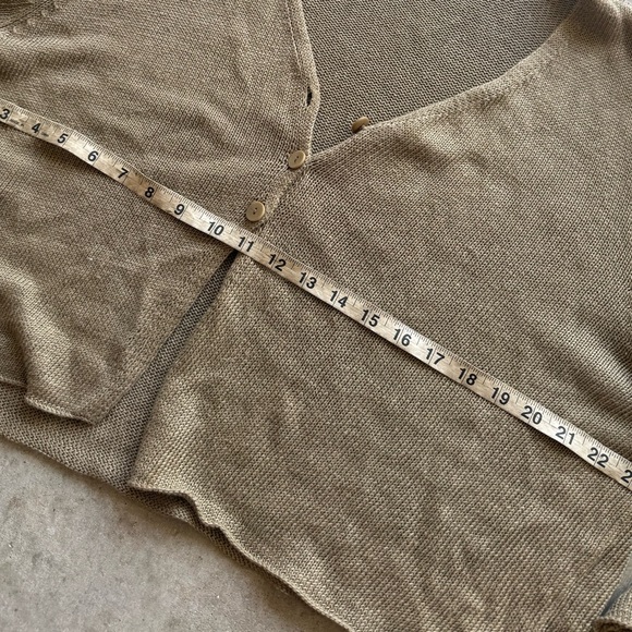 Eileen Fisher Linen Cardigan XL Dark Green 100% Linen Sweater 3/4 Sleeves Button - Picture 5 of 11